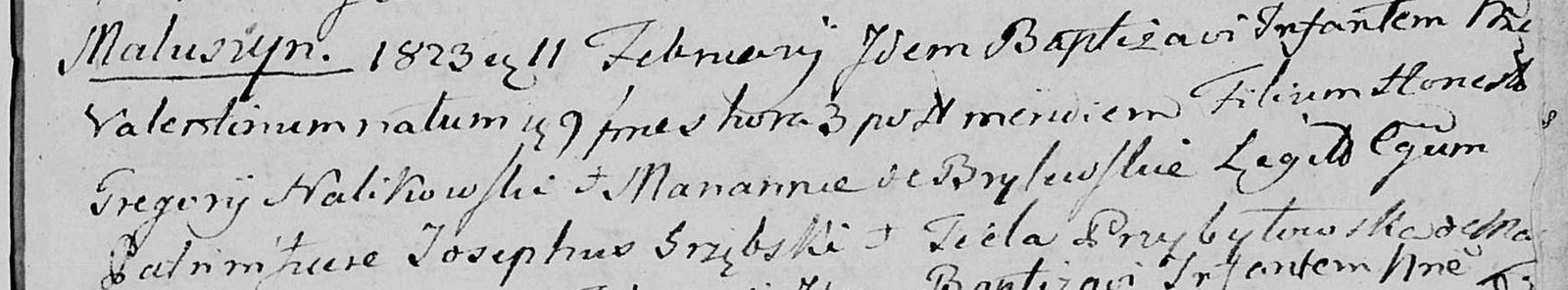 Wpis chrztu Walentego Nalikowskiego, 1823