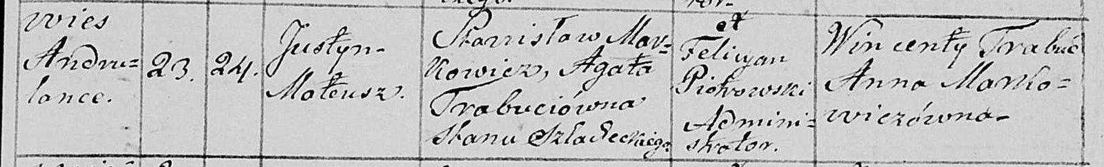 Wpis chrztu Justyna Mateusza Markowicza, 1810