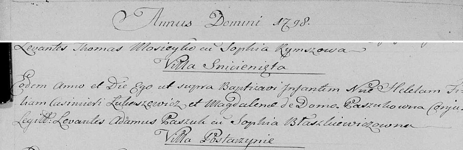 Akt chrztu Heleny Łukaszewicz, księga parafii Niestaniszki, 1798