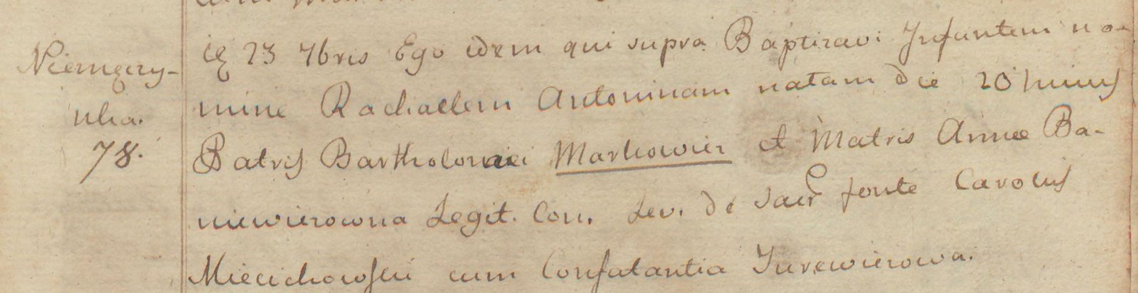 Chrzest Racheli Antoniny Markowiczówny, 23 września 1787 roku