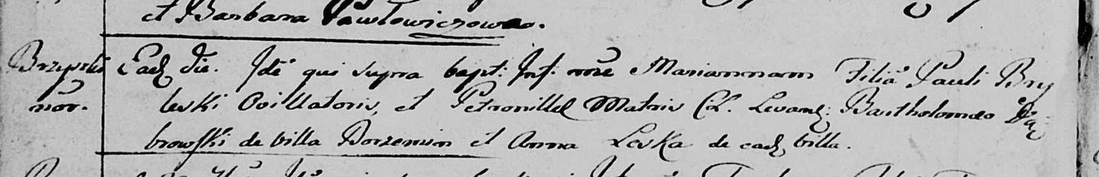 Wpis chrztu Marianny Brylewskiej, 1793