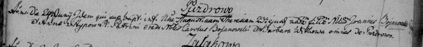 Wpis chrztu Augustyny Teresy Bojanowskiej, 1818