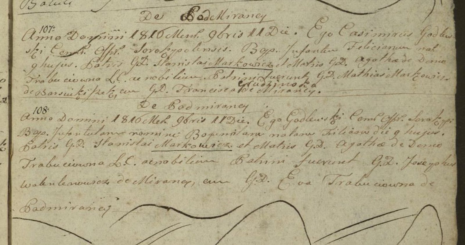 Chrzest bliźniąt Felicjana i Bogumiły Markowiczów, 11 listopada 1816 roku