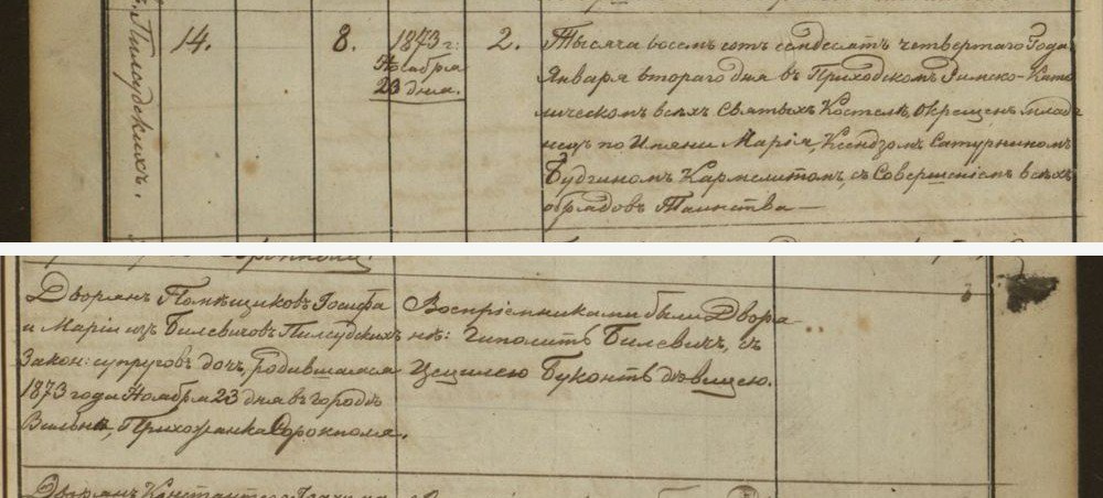 Maria, chrzest 2 stycznia 1874 roku w Wilnie