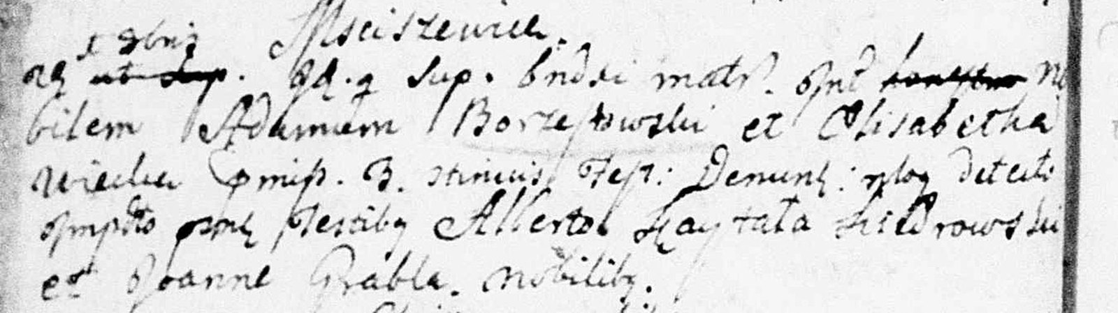 Wpis ślubu Adama Borzestowskiego i Elżbiety Wieckiej, 1752