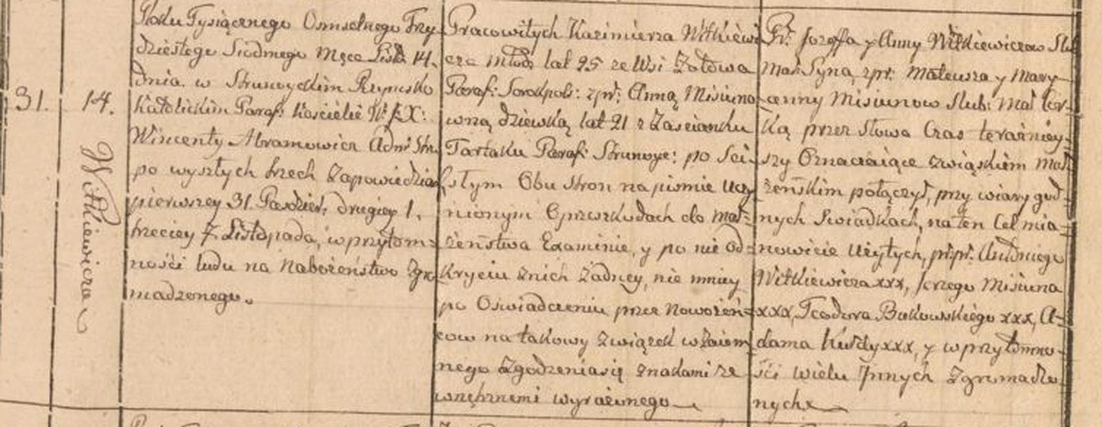 Ślub Kazimierza Witkiewicza z Anną Misiunówną, 14 listopada 1837 roku