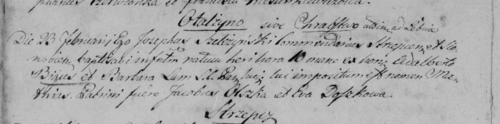 Wpis chrztu Macieja Bigusa, 1817