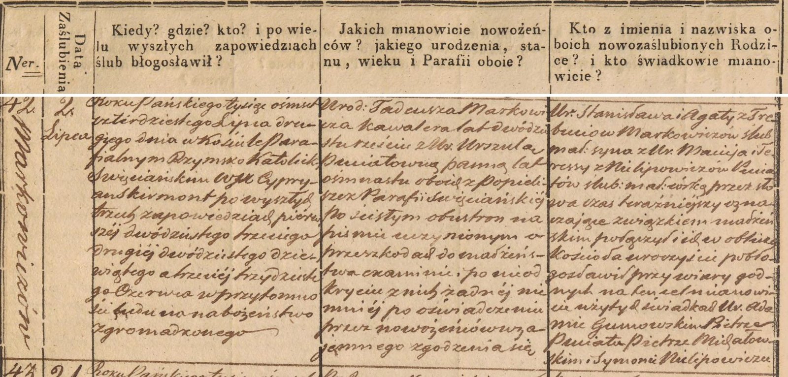 Ślub Tadeusza Markowicza z Urszulą Puciatówną, 2 lipca 1840 roku