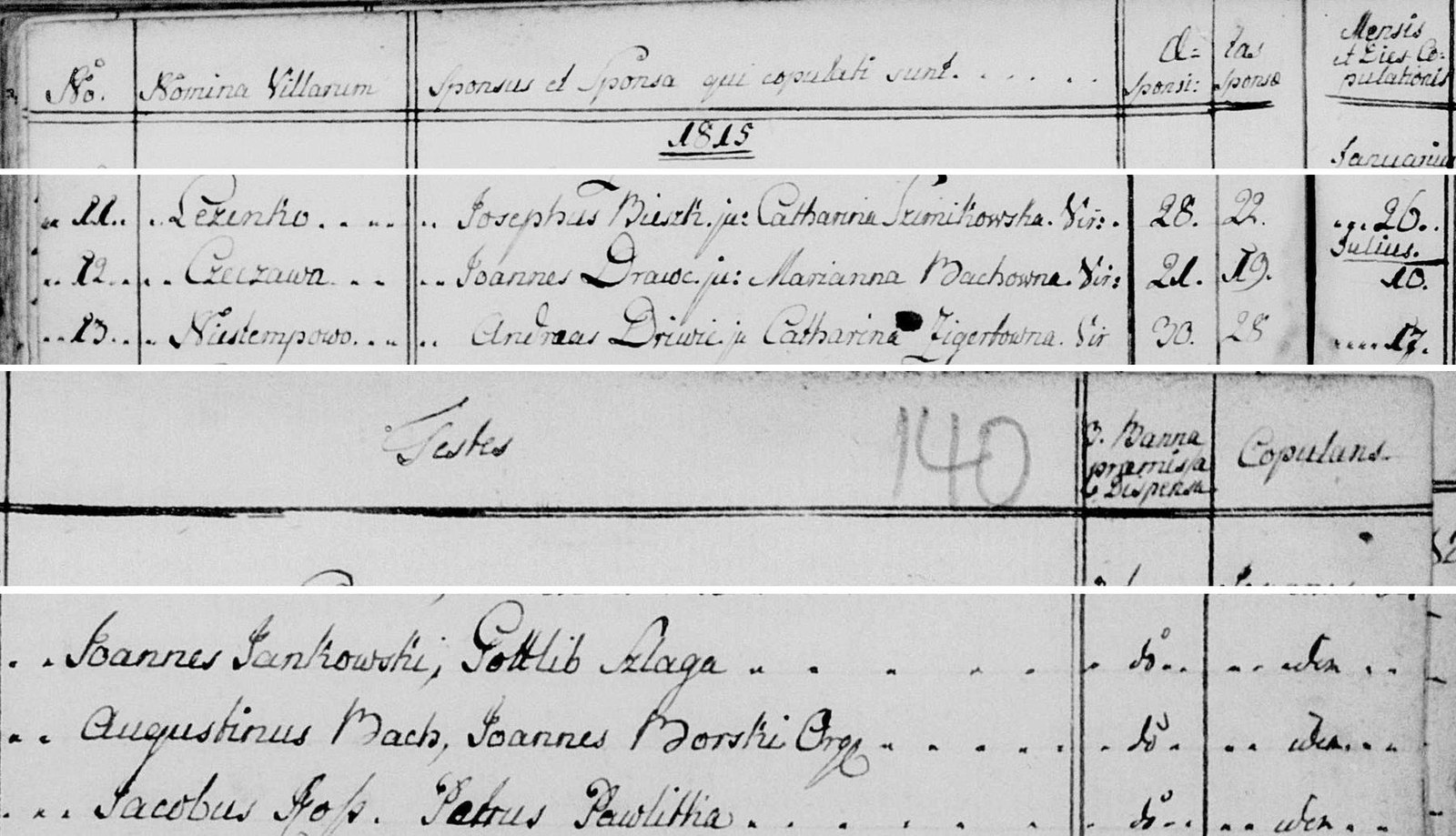 Wpis ślubu Jana Drawca i Marianny Bachówny, 1815